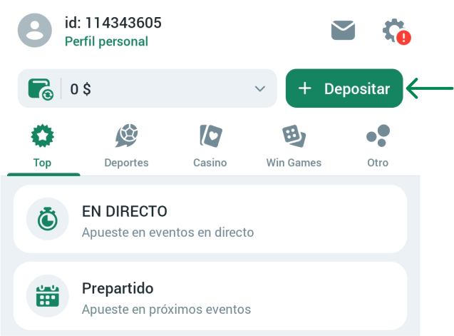 Cómo hacer un depósito Betwinner APP Argentina