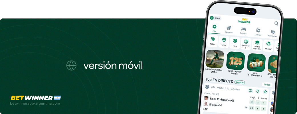 Versión móvil Betwinner APP Argentina